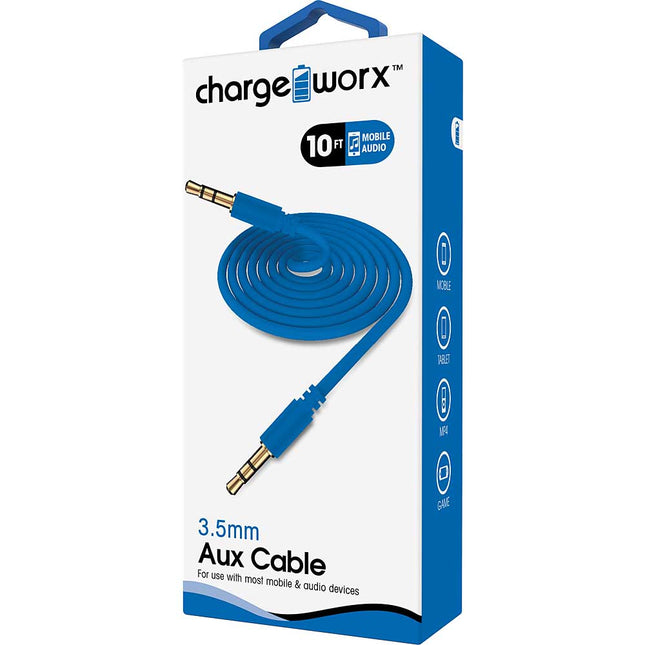 10ft Aux Audio Cable, Blue