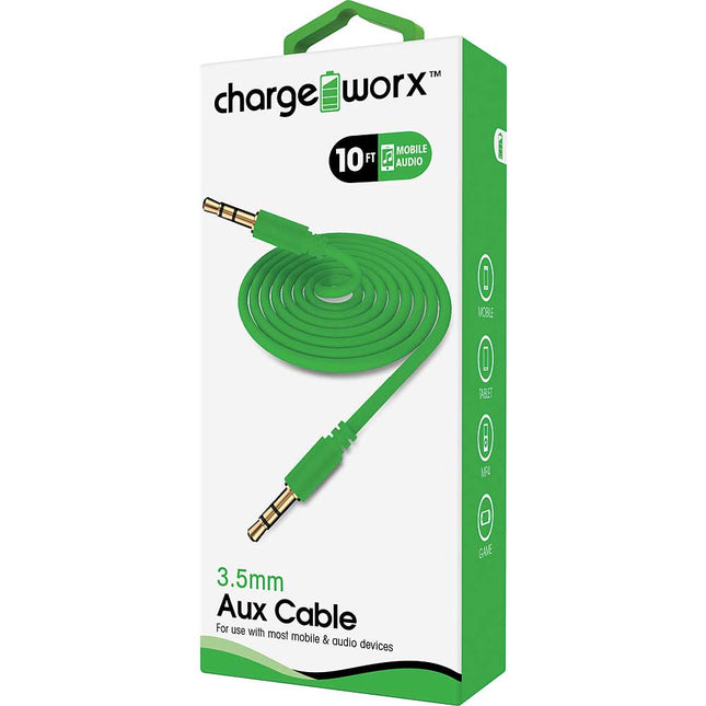 10ft Aux Audio Cable, Green