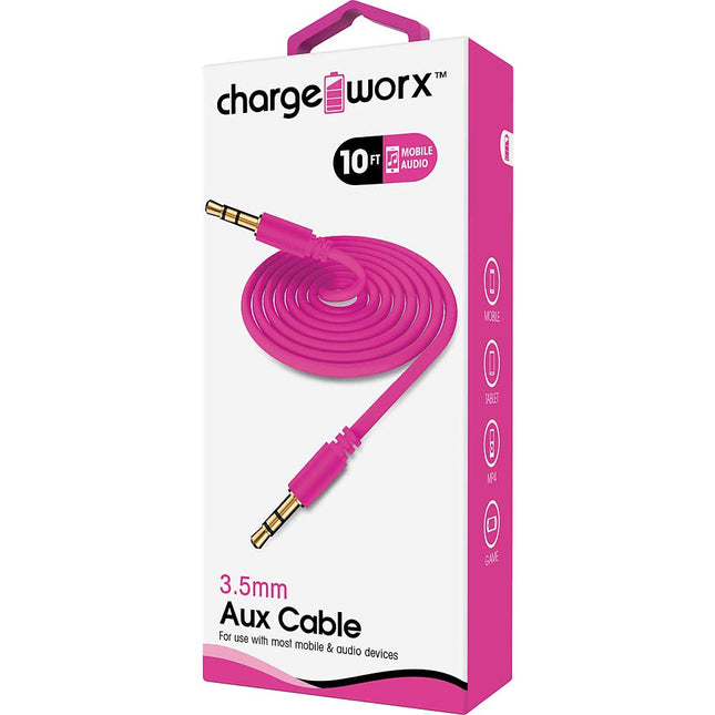 10ft Aux Audio Cable, Pink