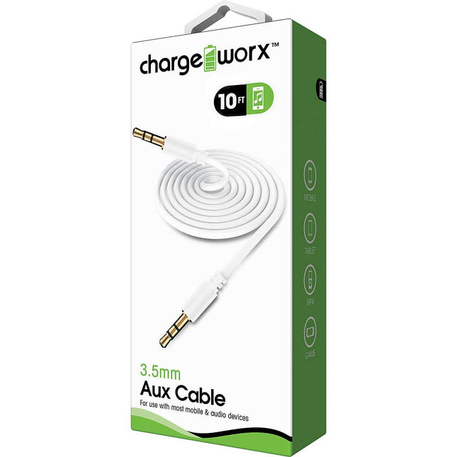 10ft Aux Audio Cable, White