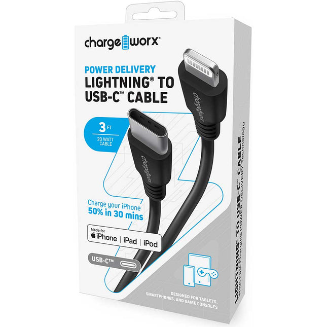 Power Delivery Lightning to UCB-C 3ft Cable, Black