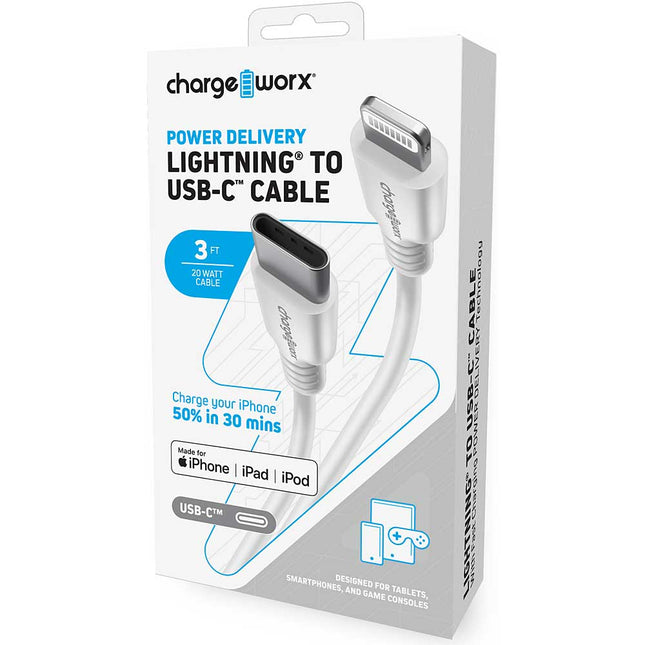 Power Delivery Lightning to UCB-C 3ft Cable, White