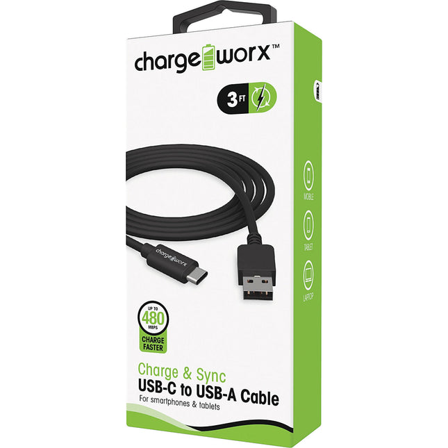 3ft USB-C to USB-A Sync & Charge Cable, Black