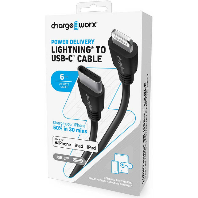 Power Delivery Lightning to UCB-C 6ft Cable, Black