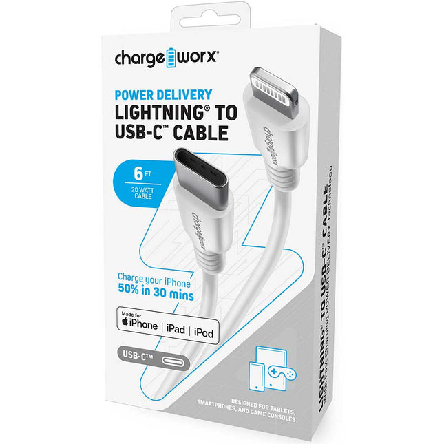 Power Delivery Lightning to UCB-C 6ft Cable, White