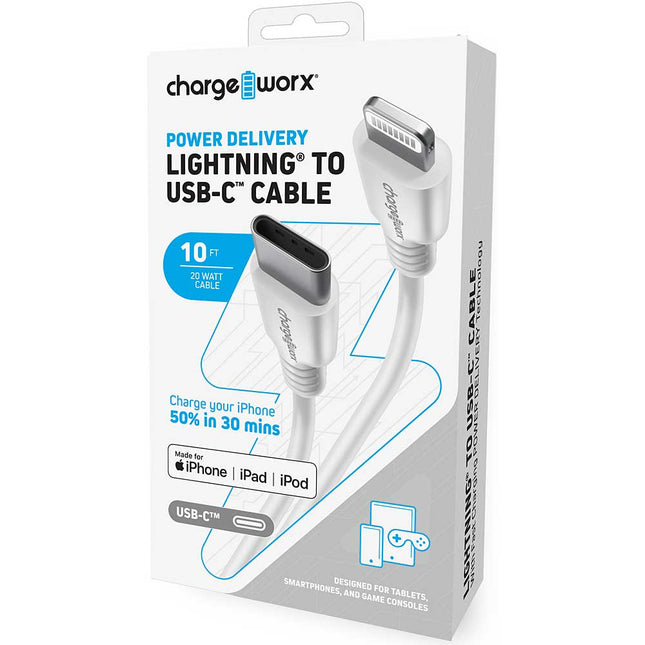 Power Delivery Lightning to UCB-C 10ft Cable, White