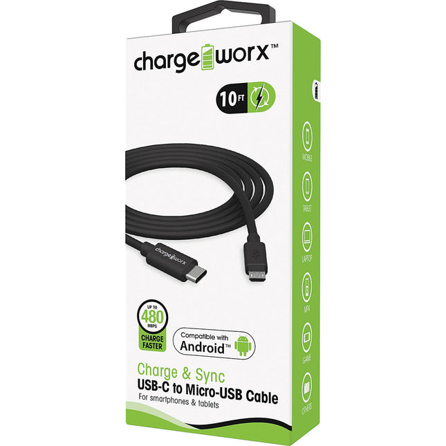 10ft USB-C to Micro-USB Sync & Charge Cable, Black