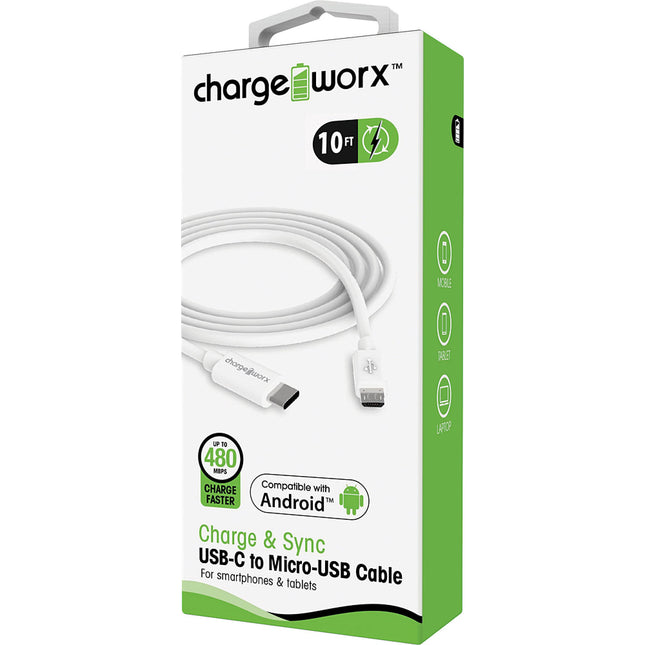 10ft USB-C to Micro-USB Sync & Charge Cable, White