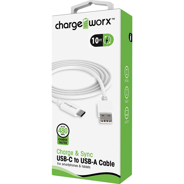 10ft USB-C to USB-A Sync & Charge Cable, White