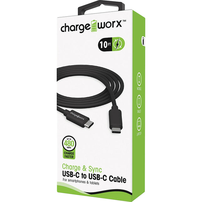 10ft USB-C to USB-C Sync & Charge Cable, Black