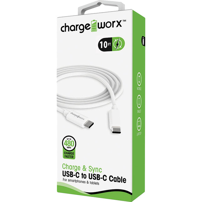 10ft USB-C to USB-C Sync & Charge Cable, White