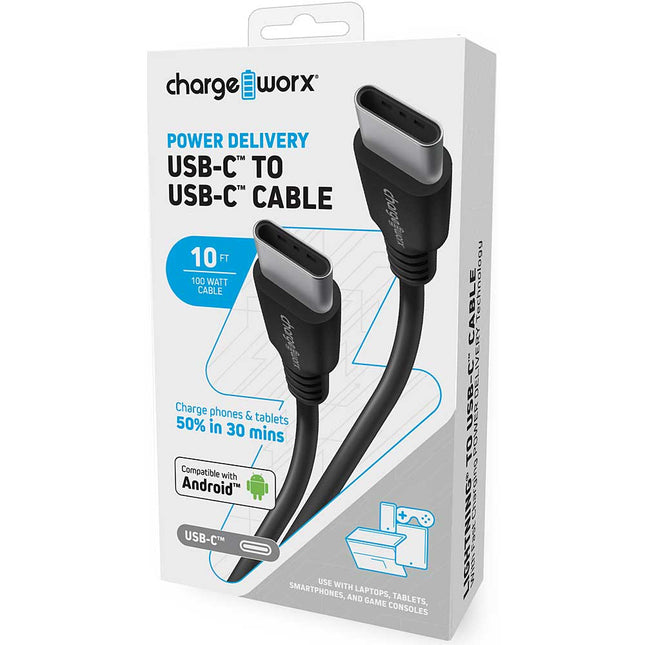 10 FT USB-Câ„¢ to USB-Câ„¢ Cable with Fast Charging POWER DELIVERY Technology, Black