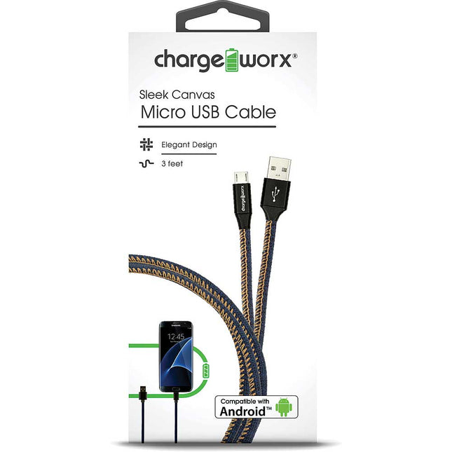 3ft Sleek Canvas Micro USB Cable, Blue