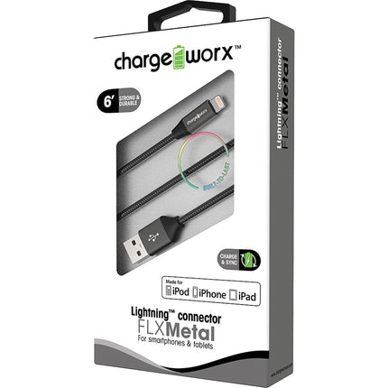 FLX Metal 6ft Lightning  Sync & Charge Cable, Black