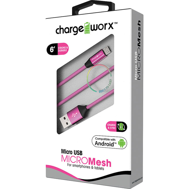 MICRO Mesh 6ft Micro USB  Sync & Charge Cable, Pink