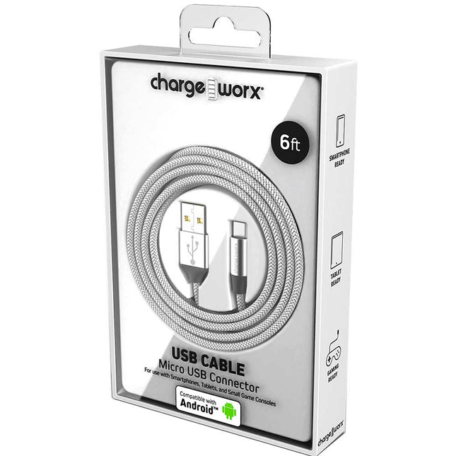 6 FT Micro USB Cable, Silver