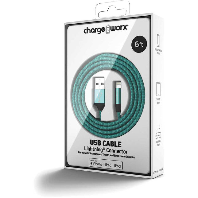 6 FT Lightning Cable, Teal