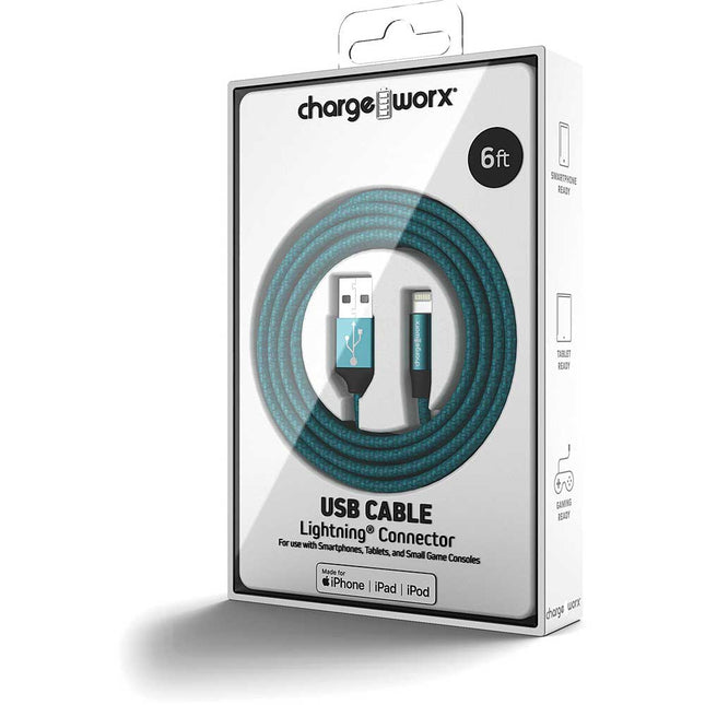 6 FT Lightning Cable, Turquoise