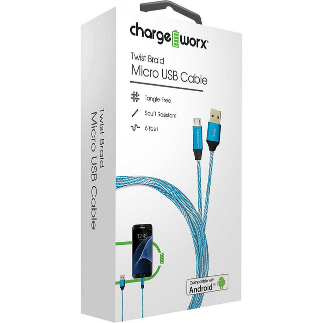 Twist Braid Micro USB Cable, Blue