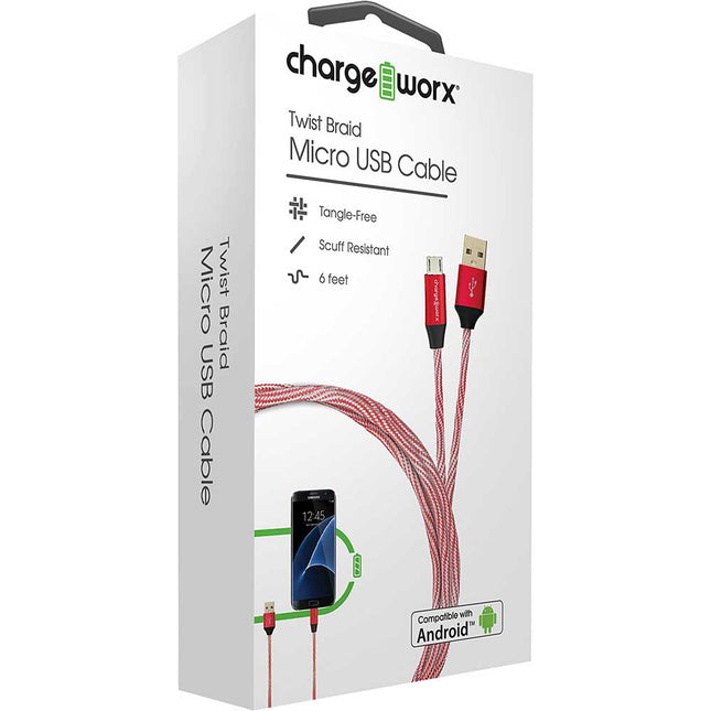 Twist Braid Micro USB Cable, Red