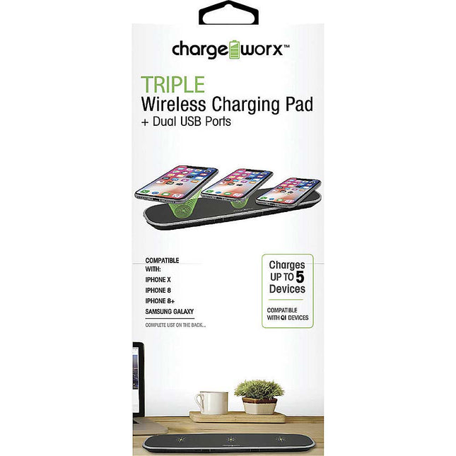 Triple Wireless Charging Desktop Pad, Black