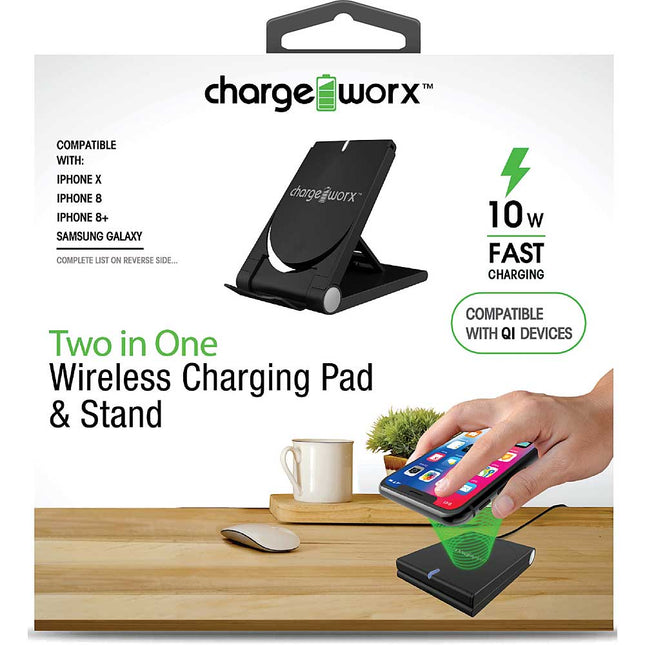 Two in One Wireless Charging Pad & Stand, Black