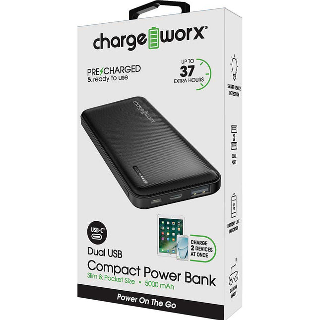 5000mAh Dual USB Slim Power Bank, Black