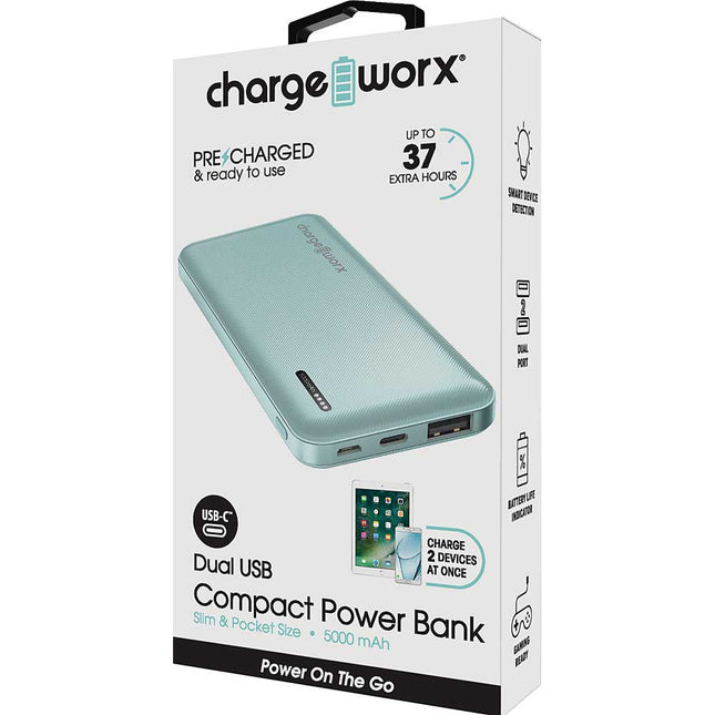 5000mAh Dual USB Slim Power Bank, Mint