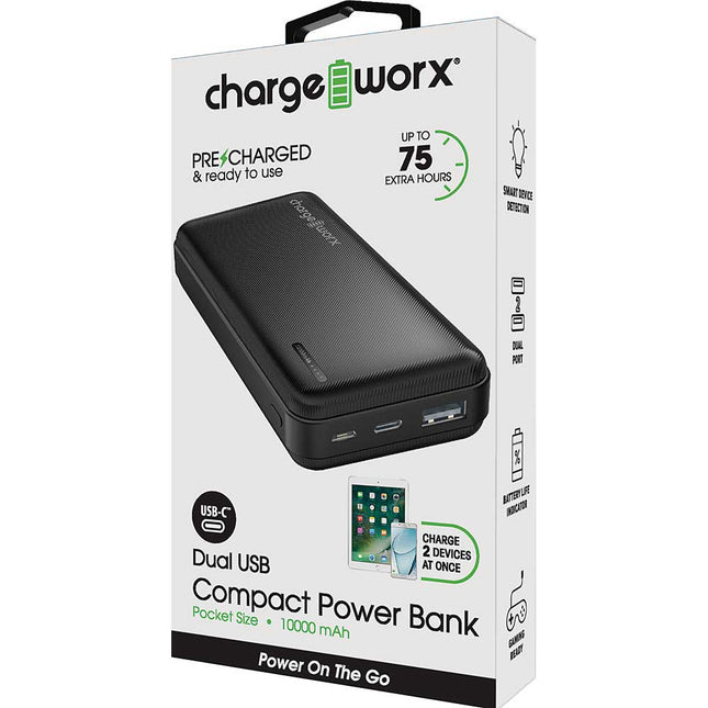 10000mAh Dual USB Slim Power Bank, Black