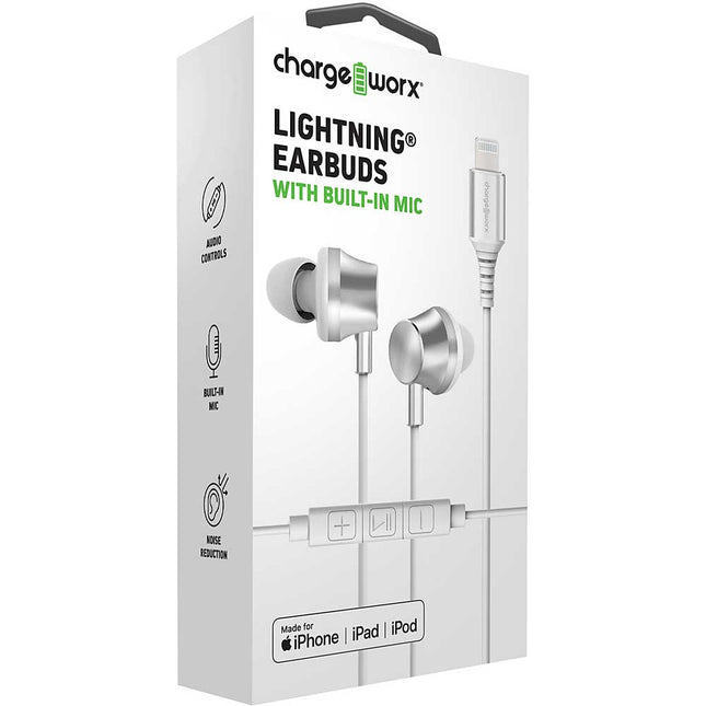 Lightning Earbuds with Built in Mic, Silver