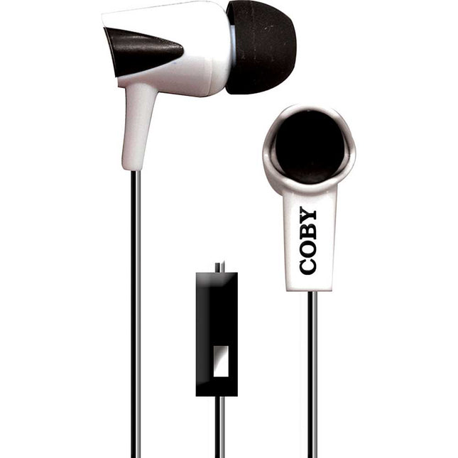 Tangle-Free Two-Tone Flat Cable Stereo Earbuds, White