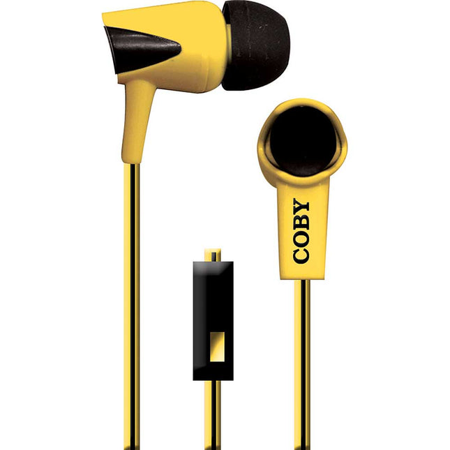 Tangle-Free Two-Tone Flat Cable Stereo Earbuds, Yellow