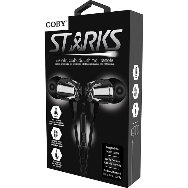 Tangle-Free Fabric Cable Metal Stereo Earbuds, Black