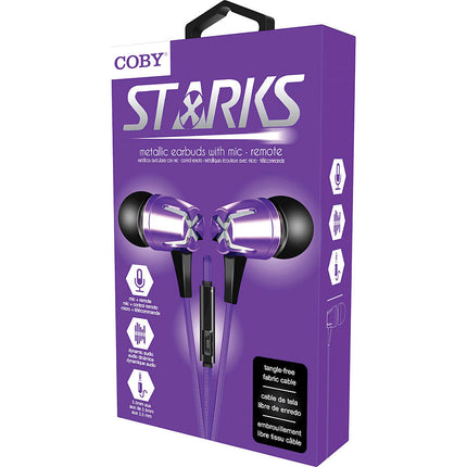 Tangle-Free Fabric Cable Metal Stereo Earbuds, Violet