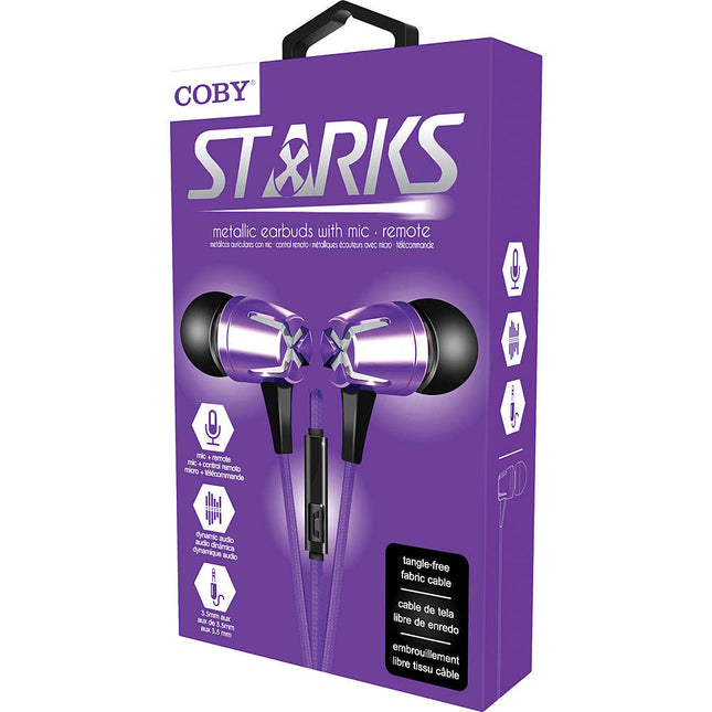 Tangle-Free Fabric Cable Metal Stereo Earbuds, Violet