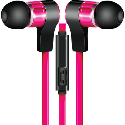 Tangle-Free Flat Cable Metal Stereo Earbuds, Pink