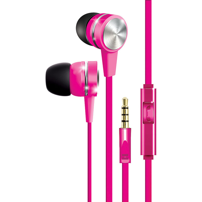 Tangle-Free Fabric Cable Metal Stereo Earbuds, Pink