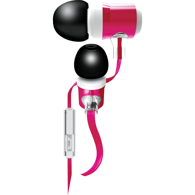 Tangle-Free Flat Cable Metal Stereo Earbuds, Pink