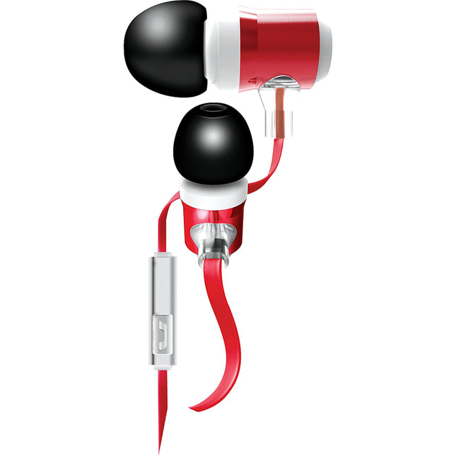 Tangle-Free Flat Cable Metal Stereo Earbuds, Red