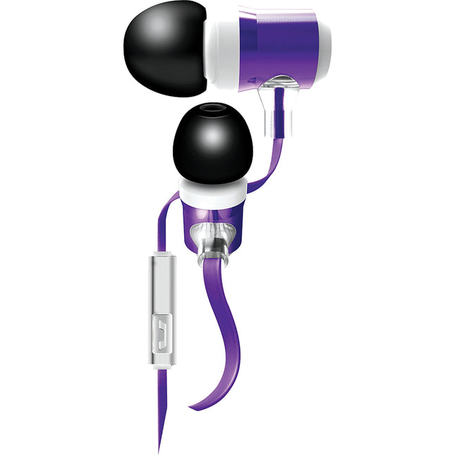 Tangle-Free Flat Cable Metal Stereo Earbuds, Violet