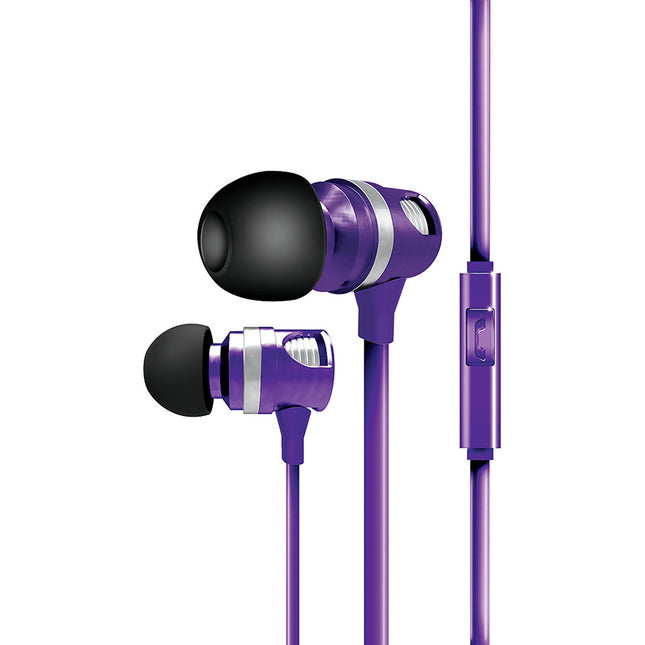 Tangle-Free Flat Cable Metal Stereo Earbuds, Violet