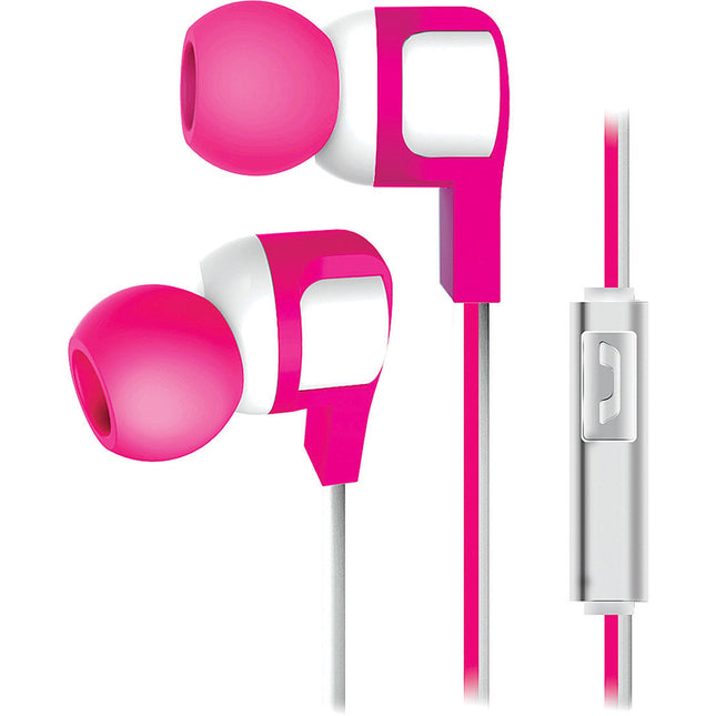 Tangle-Free Stereo Earbuds with Bilt in Mic, Pink