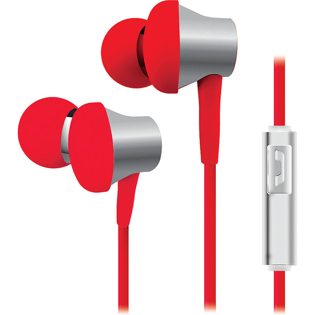 Tangle-Free Stereo Earbuds w/Mic, Red