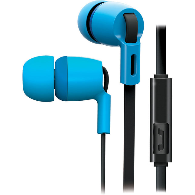 Tangle-Free Stereo Earbuds with Bilt in Mic, Blue