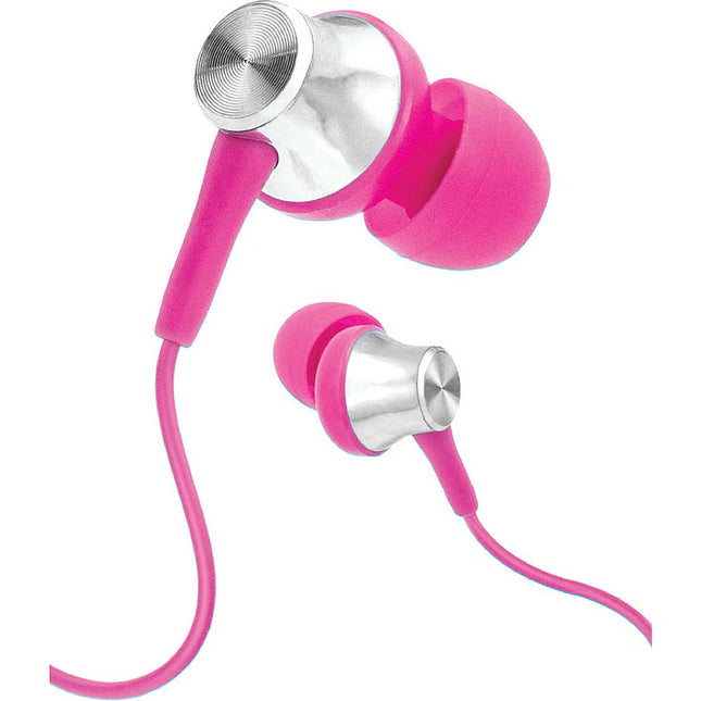 Tangle-Free Stereo Earbuds w/Mic, Pink