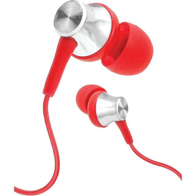 Tangle-Free Stereo Earbuds w/Mic, Red