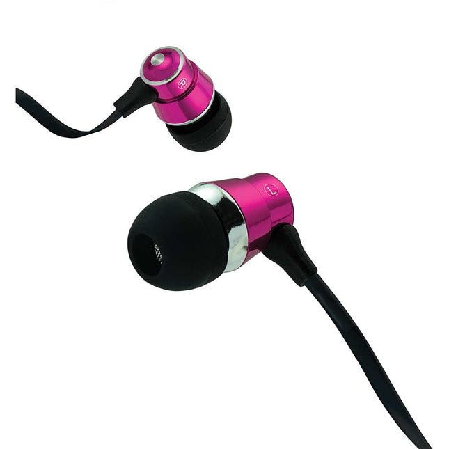 Tangle-Free Flat Cable Metal Stereo Earbuds, Purple