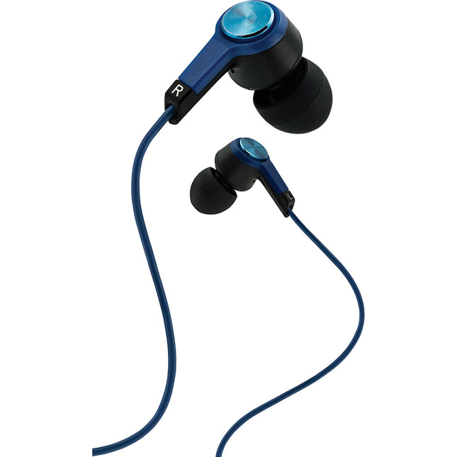 Metal Stereo Earbuds with Mic, Blue