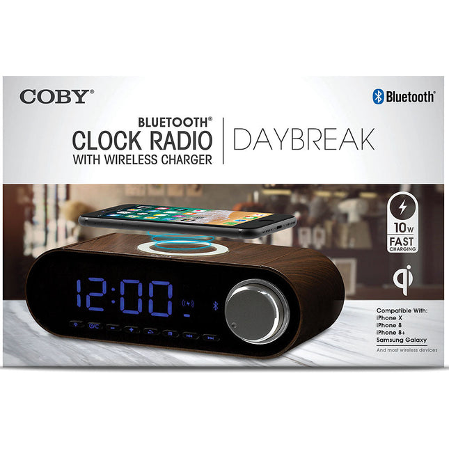 Bluetooth® Clock Radio with Wireless Charger, Wood