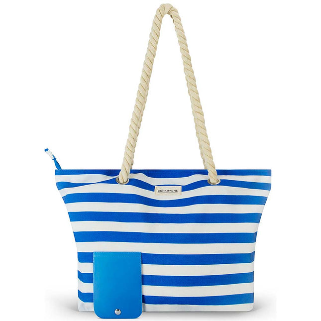 Wine Tote Bag, Naval Light Blue Stripe Design